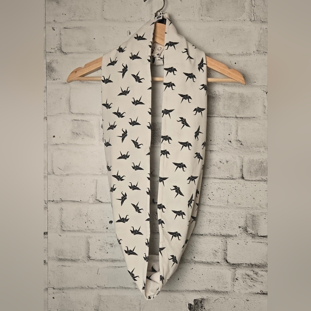 Organic Cotton Origami Crane Infinity Scarf | Black & White Minimalist